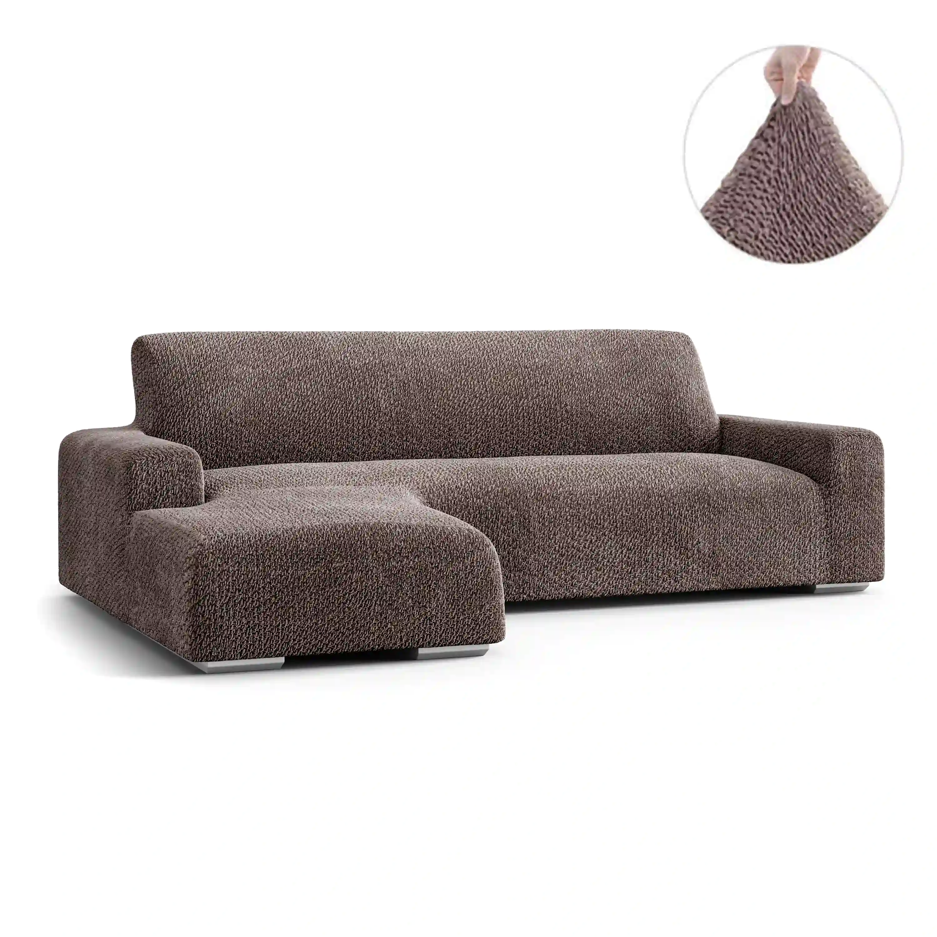 L-Shaped Sofa Cover (Left Chaise) - Brown, Velvet Collection